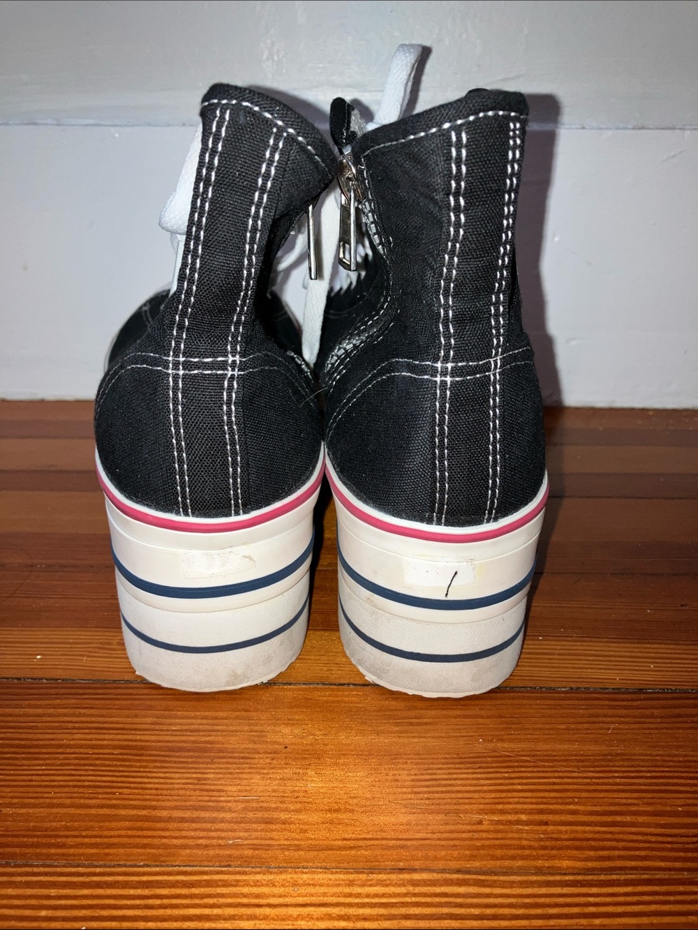 MAX STAR Black Platform High-Top Canvas Sneakers with Red Stripe - Picture 7 of 8